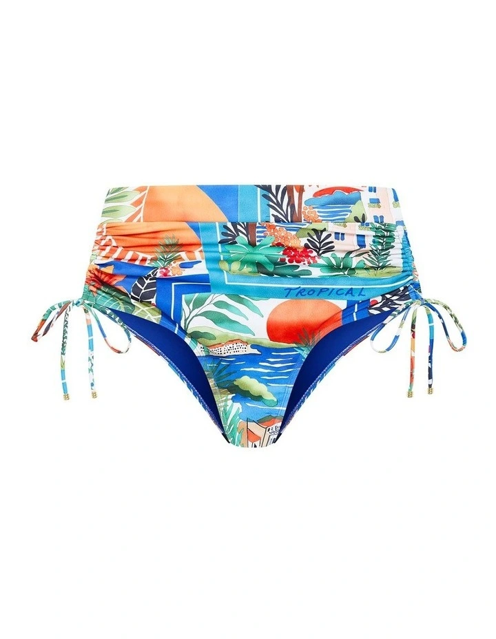 Positano Print Hi Waist Bikini Brief in Blue image 3