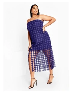 Ebony Strapless Crochet Fringe Dress in Cobalt