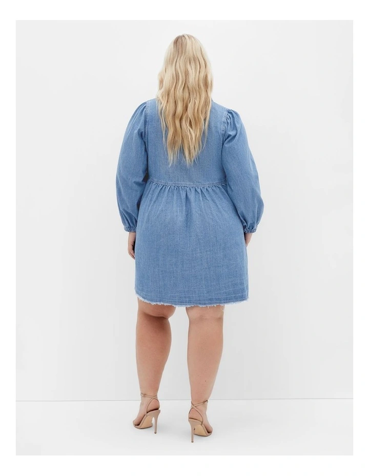 Dulce Long Sleeve Shirt Dress in Light Denim image 2