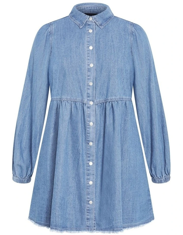 Dulce Long Sleeve Shirt Dress in Light Denim image 3