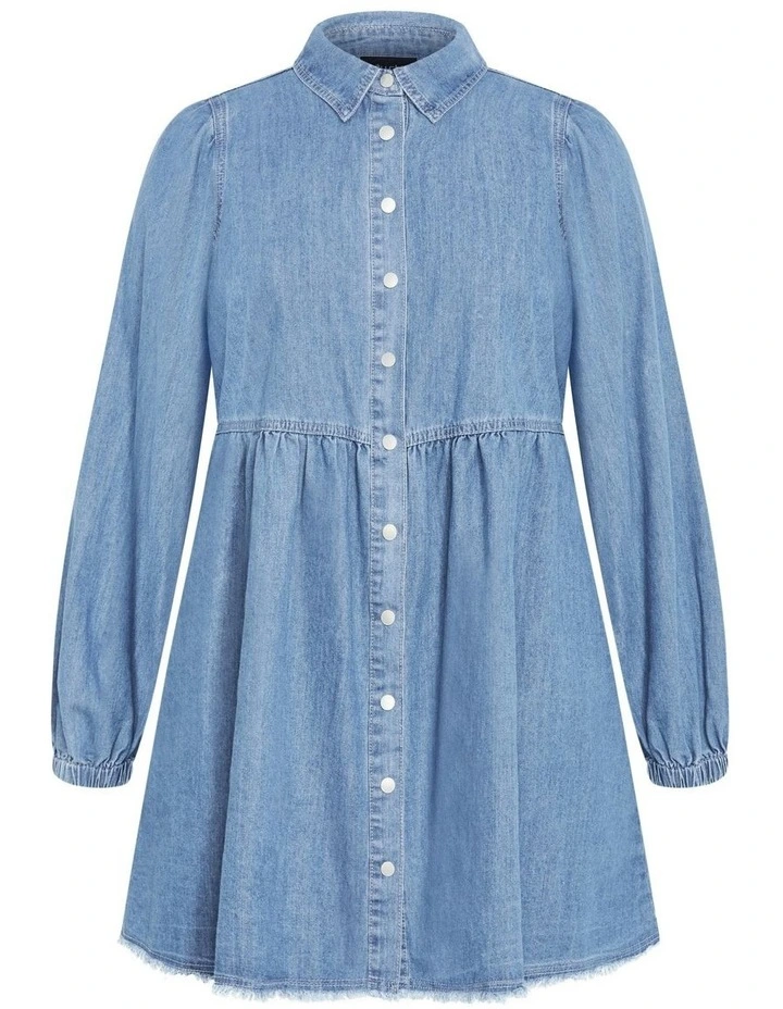 Dulce Long Sleeve Shirt Dress in Light Denim image 5