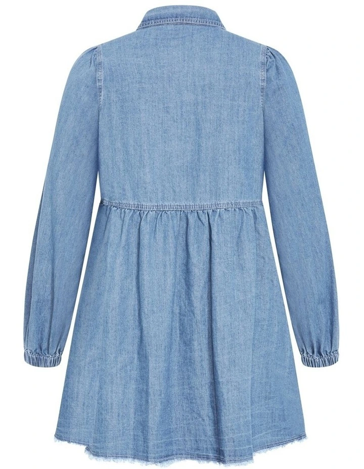 Dulce Long Sleeve Shirt Dress in Light Denim image 6