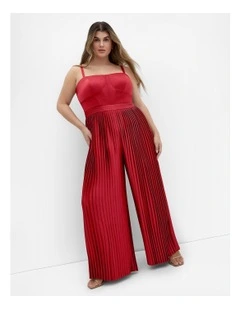 Palazzo Pleat Jumpsuit in Currant