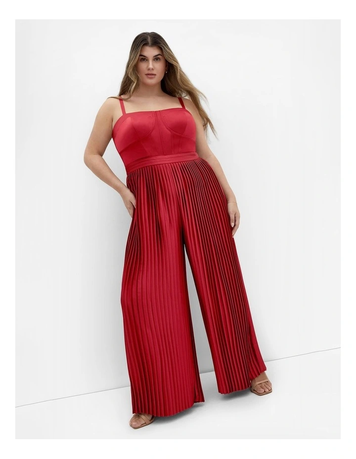 Palazzo Pleat Jumpsuit in Currant image 1