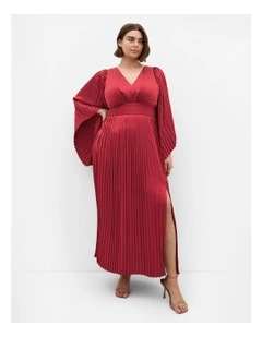 Carmina Pleat Maxi Dress in Currant