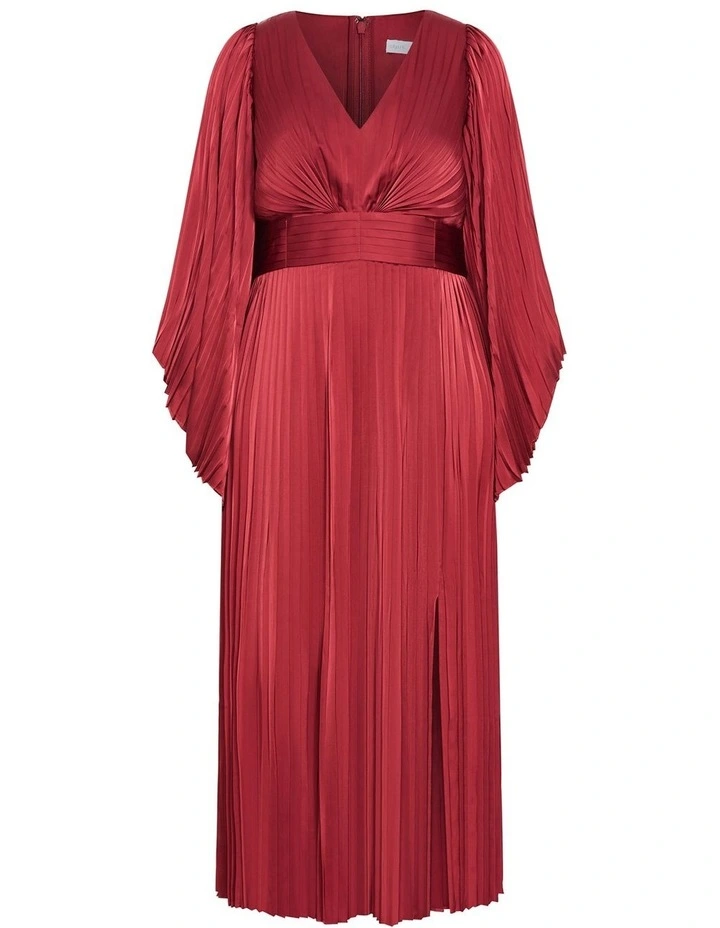 Carmina Pleat Maxi Dress in Currant image 3