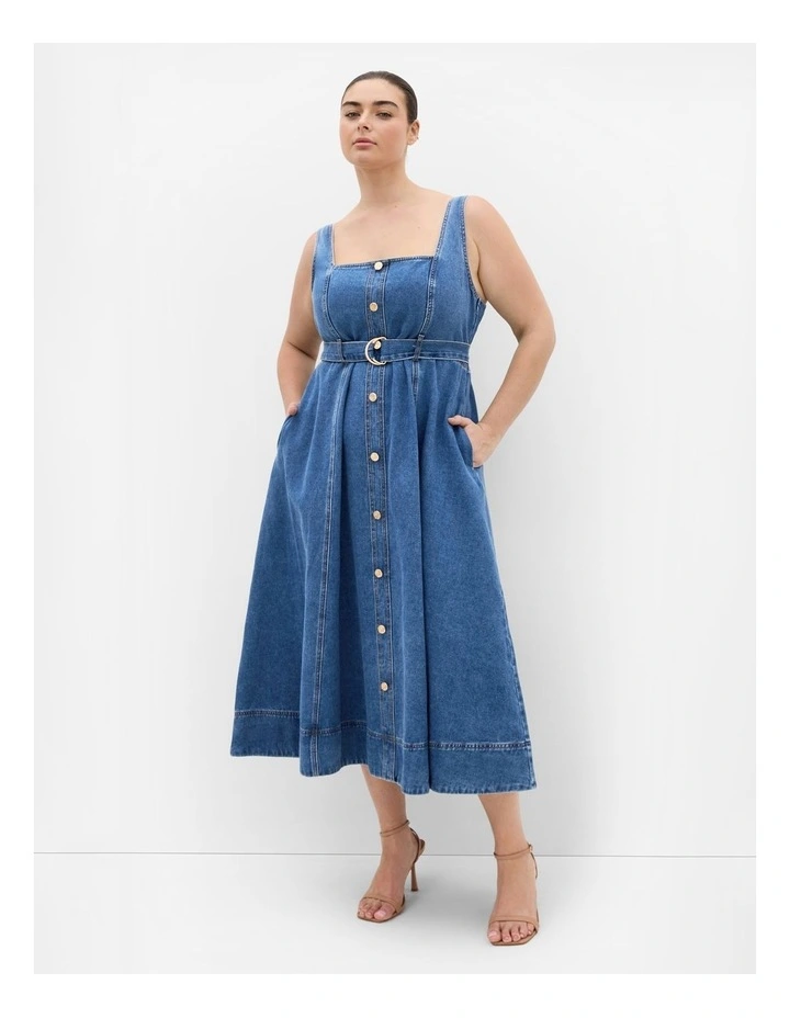Rhia Fit & Flare Denim Dress in Light Wash image 1