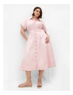 Ari Denim Midi Dress in Heavenly Pink