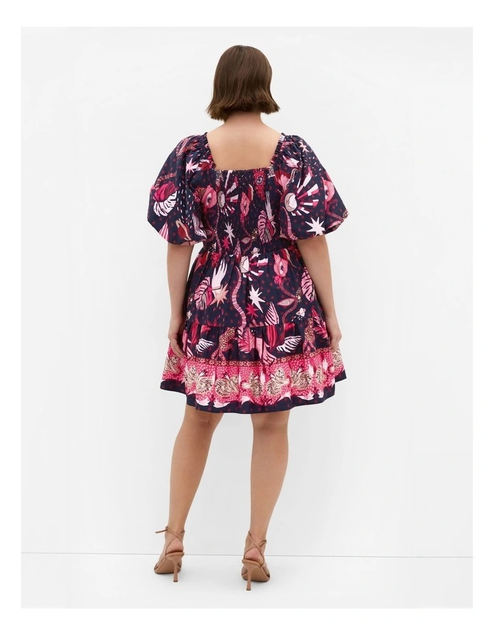 Simona Print Puff Sleeve Mini Dress in Navy image 2