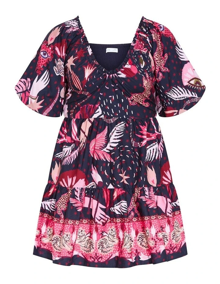 Simona Print Puff Sleeve Mini Dress in Navy image 3