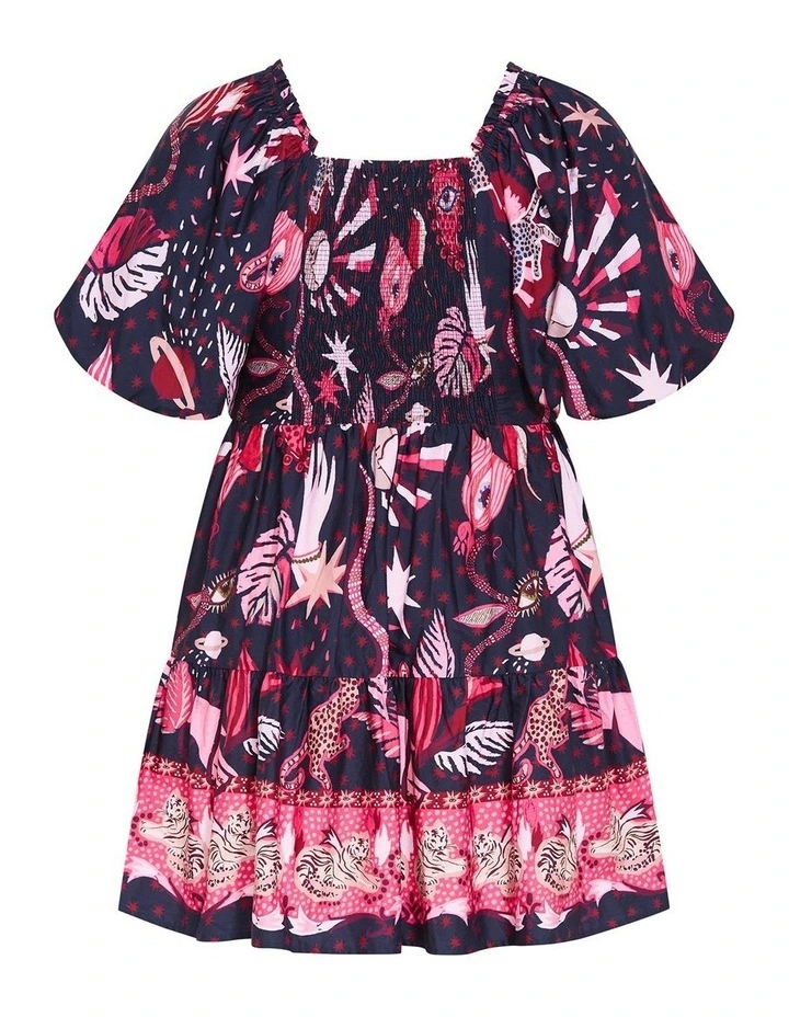 Simona Print Puff Sleeve Mini Dress in Navy image 4