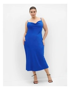 Sadie Satin Slip Dress in Cerulean