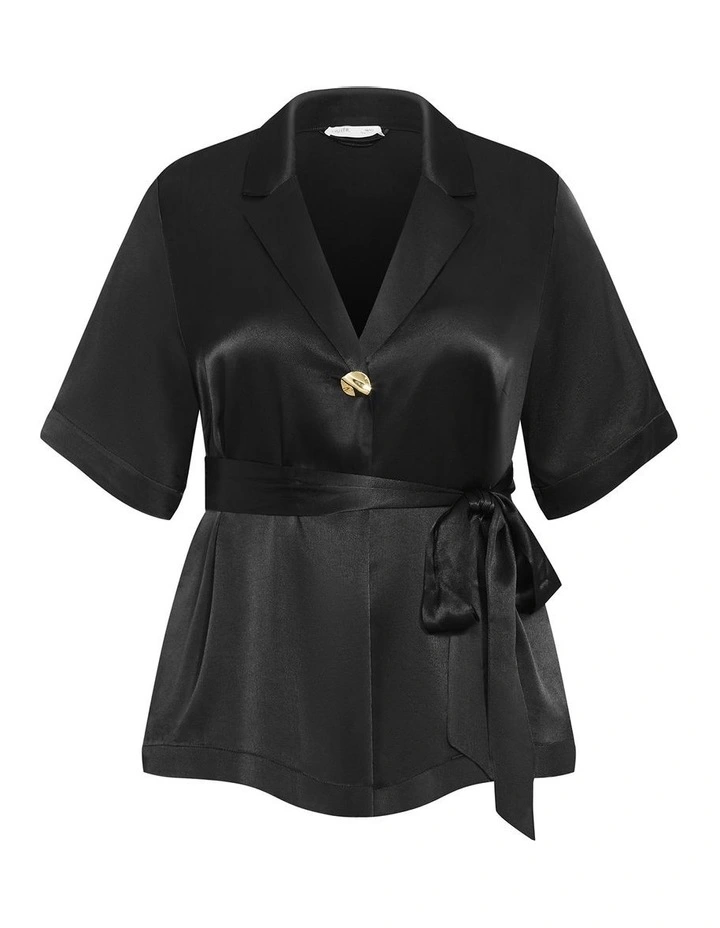 Kimberly Waist Tie Shirt in Black image 3