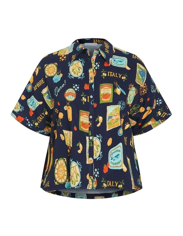 Amore Print Shirt in Navy image 3