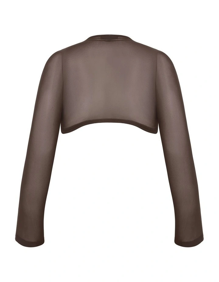 Plus Size Mesh Love Shrug in chocolate image 4