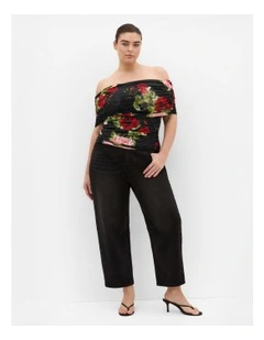 Dana Mesh Rose Print Top in Black