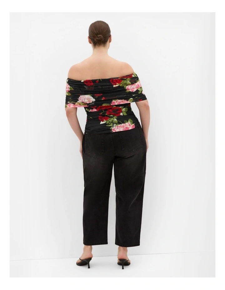 Plus Size Dana Mesh Rose Print Top in black image 2
