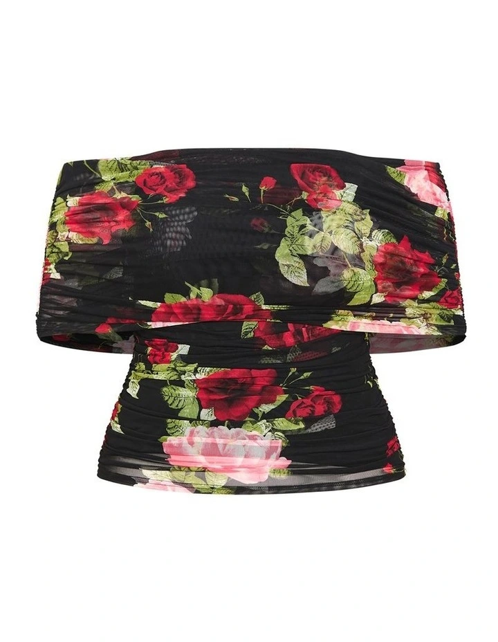 Plus Size Dana Mesh Rose Print Top in black image 3