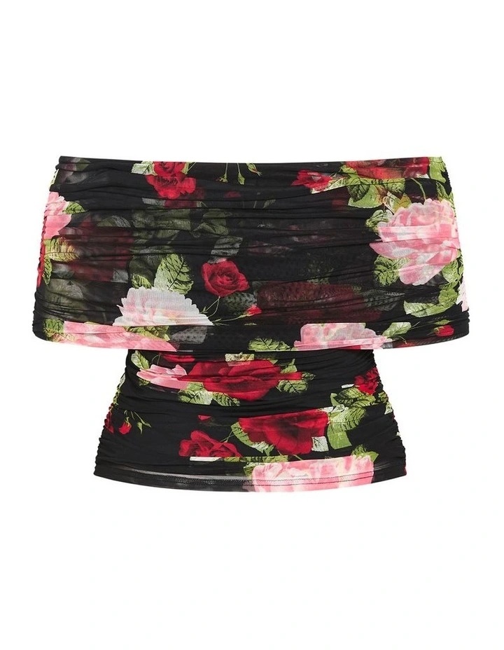 Plus Size Dana Mesh Rose Print Top in black image 4