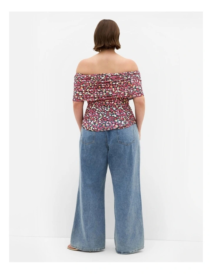 Plus Size Dana Mesh Ditsy Print Top in pink image 2