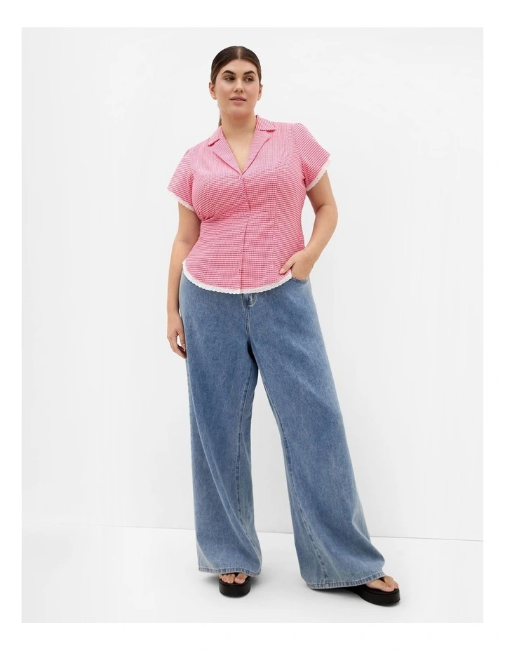 Plus Size Eleni Gingham Shirt in watermelon image 1