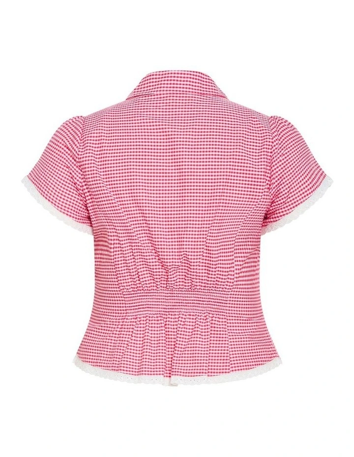Plus Size Eleni Gingham Shirt in watermelon image 4