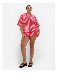 Plus Size Issy Crochet Stripe Shirt in red