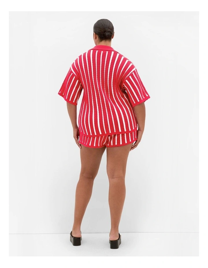 Plus Size Issy Crochet Stripe Shirt in red image 2