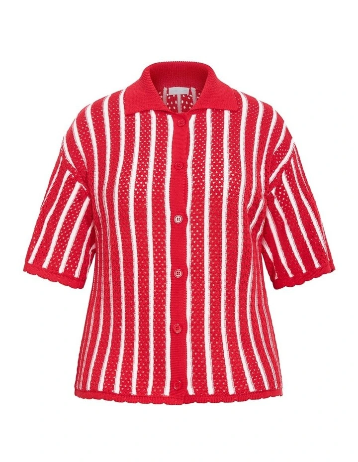 Plus Size Issy Crochet Stripe Shirt in red image 3