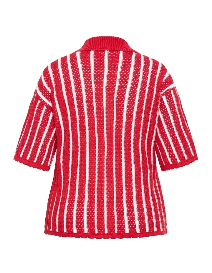 Plus Size Issy Crochet Stripe Shirt in red image 4