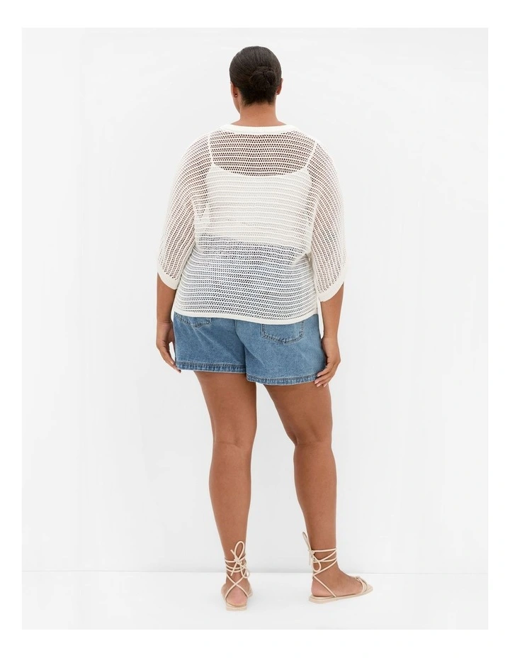 Plus Size Crochet Knit Resort Top in creme image 2