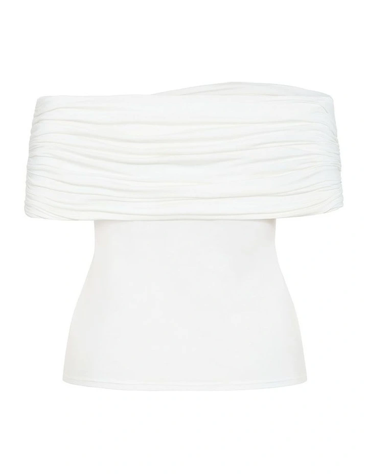 Plus Size Buckle Off Shoulder Top in ivory image 4