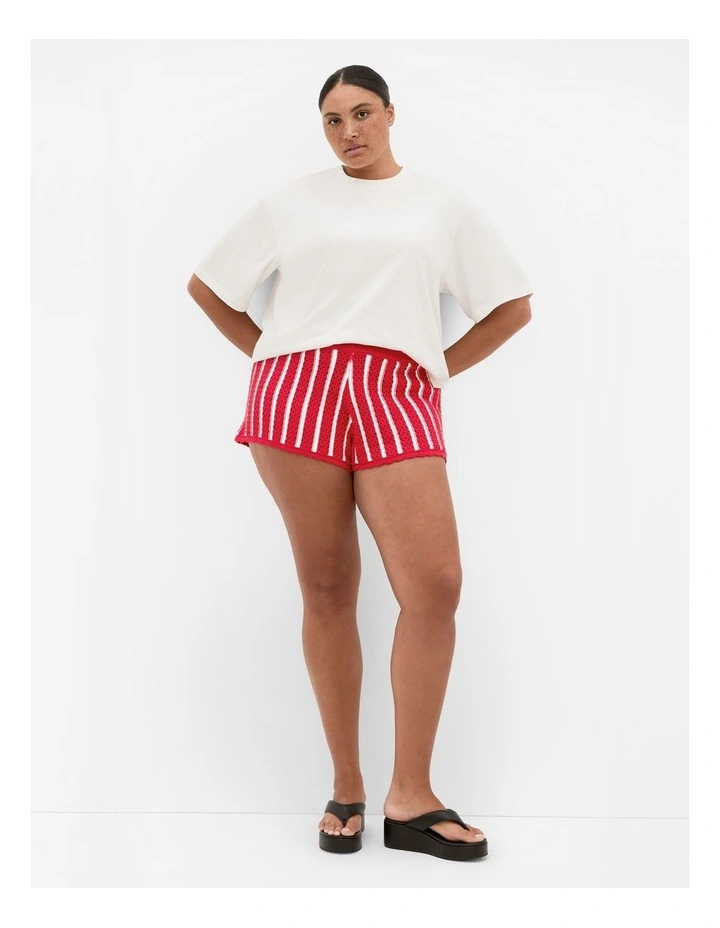 Plus Size Issy Crochet Knit Stripe Short in red image 1