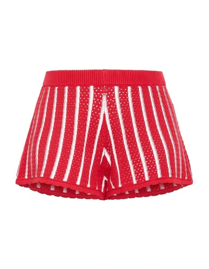 Plus Size Issy Crochet Knit Stripe Short in red image 3
