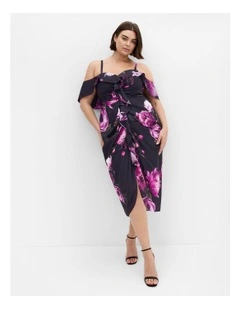 Gina Print Off Shoulder Dress in Pink Rose