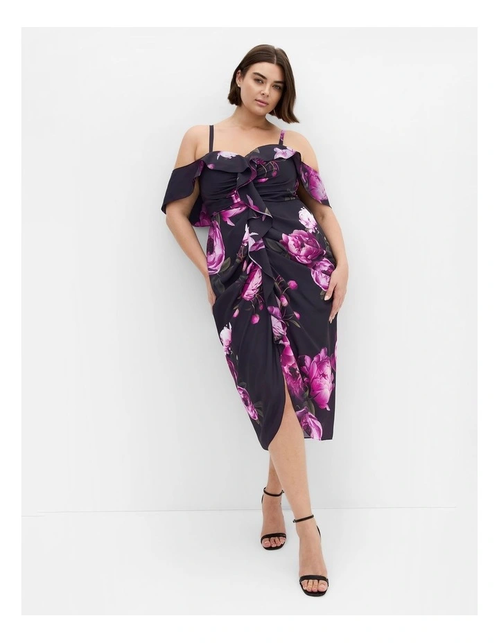 Gina Print Off Shoulder Dress in Pink Rose image 1