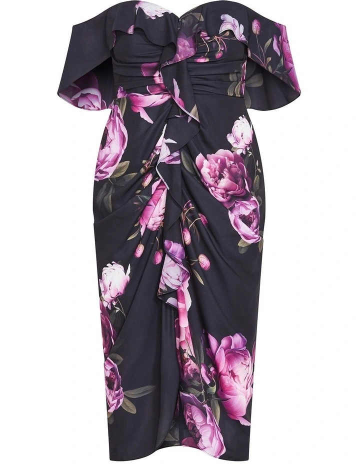 Gina Print Off Shoulder Dress in Pink Rose image 3