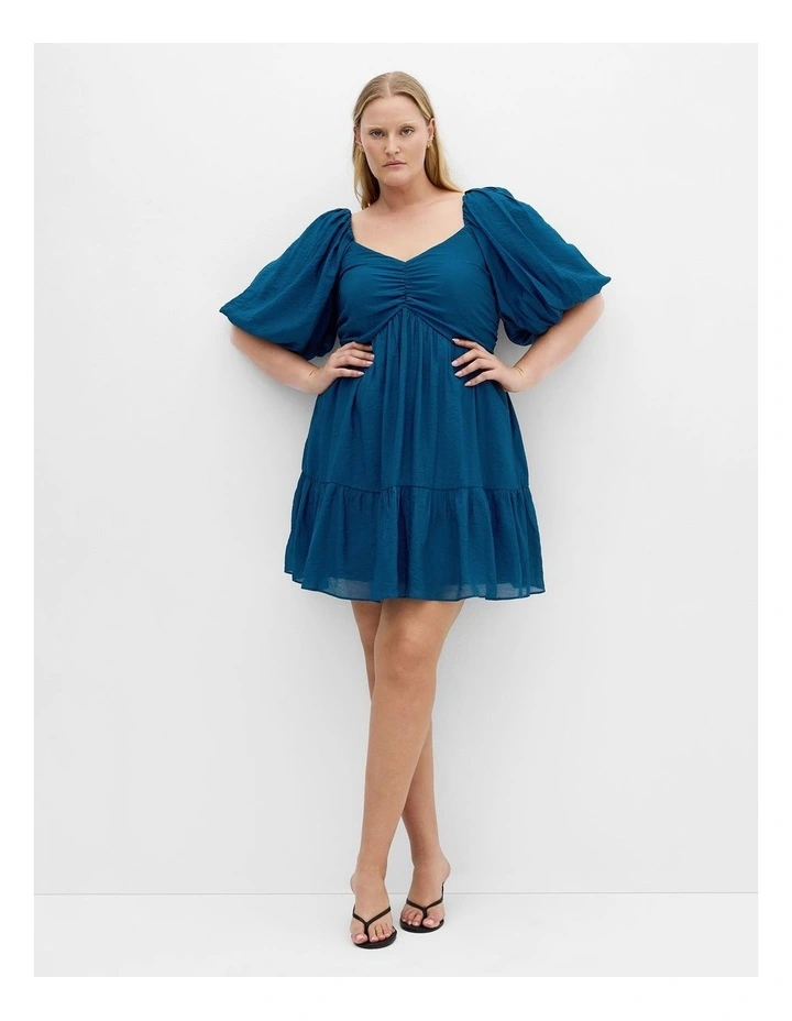 Marcy V Neck Mini Dress in Poseidon image 1