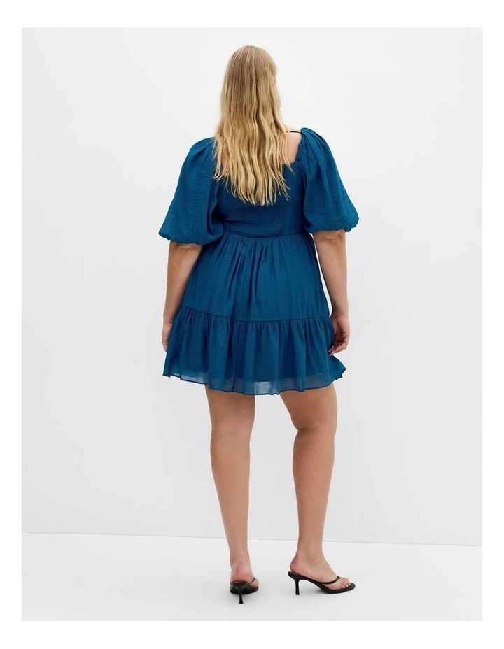 Marcy V Neck Mini Dress in Poseidon image 2