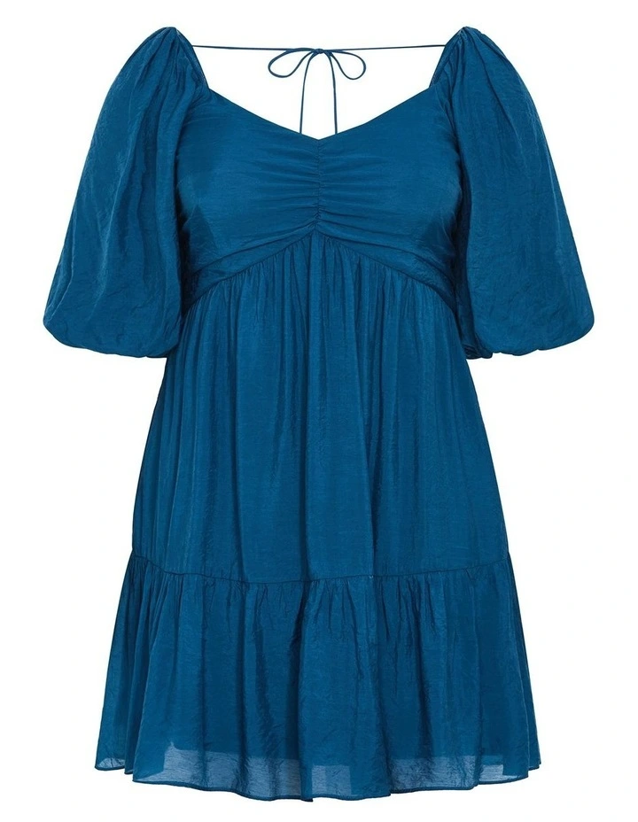 Marcy V Neck Mini Dress in Poseidon image 3