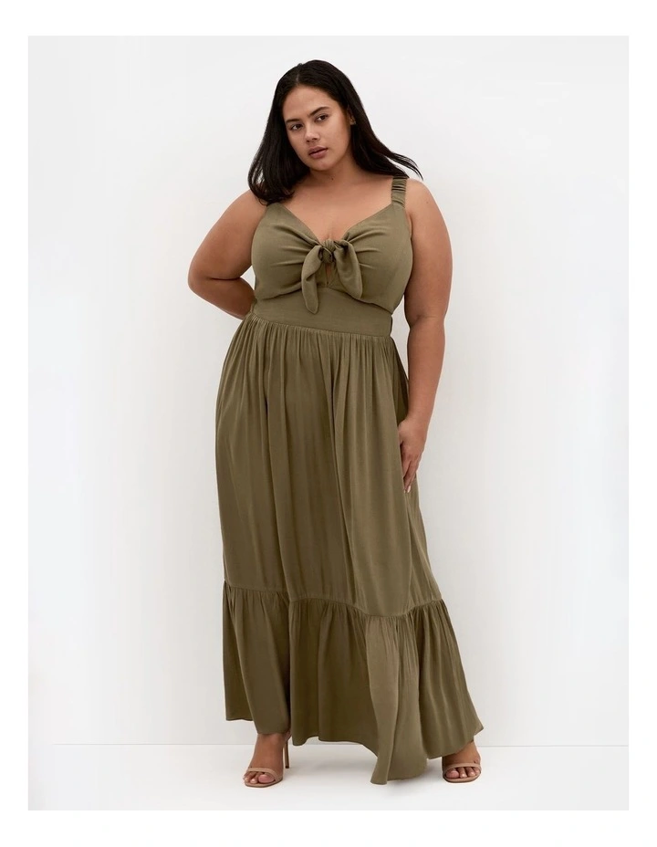 Vacay V Neck Maxi Dress in Khaki image 1