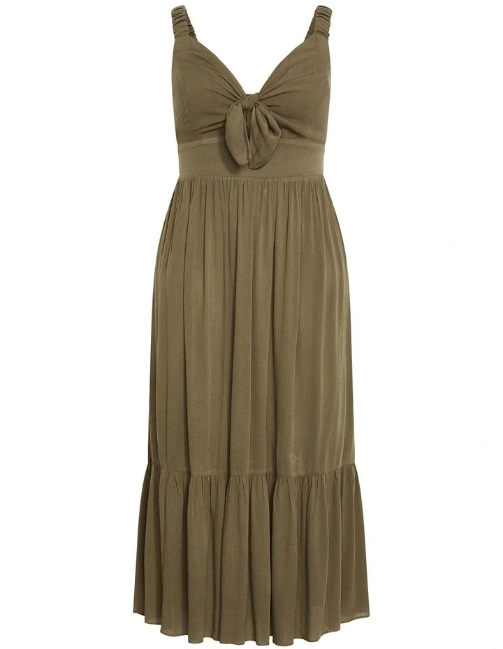 Vacay V Neck Maxi Dress in Khaki image 3