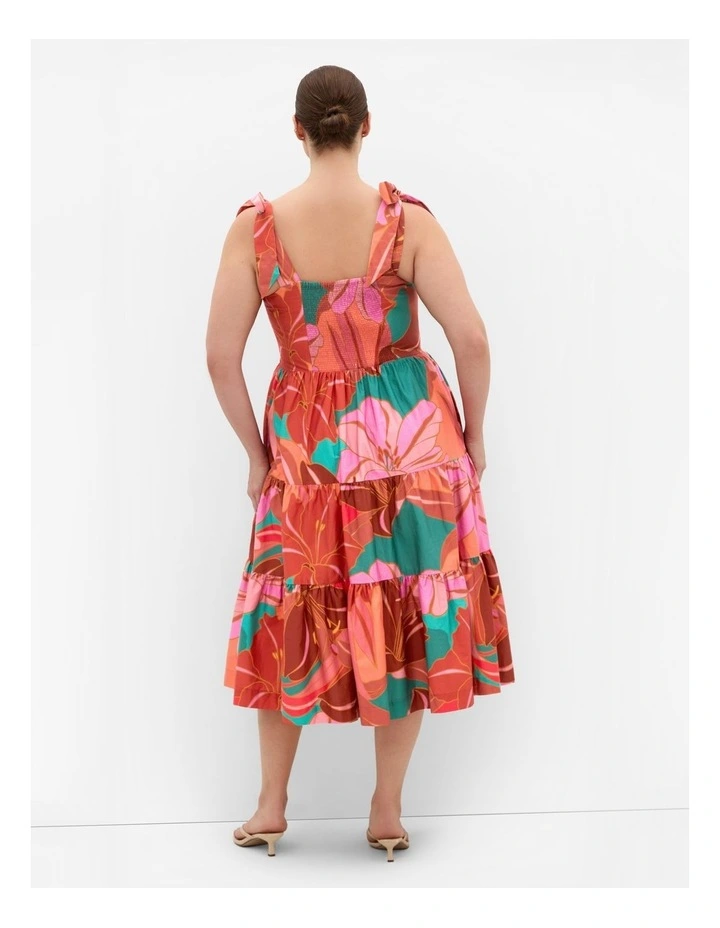 Plus Size Leila Retro Print Midi Dress in rust image 2