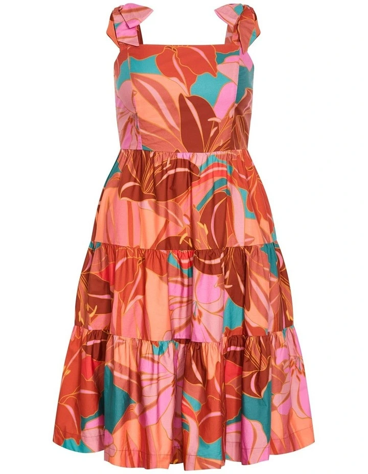 Plus Size Leila Retro Print Midi Dress in rust image 3