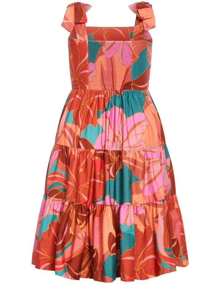 Plus Size Leila Retro Print Midi Dress in rust image 4