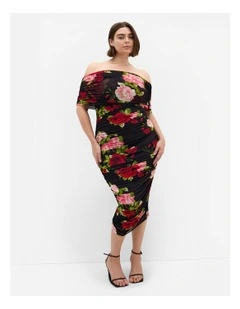 Plus Size Dana Mesh Rose Print Dress in black