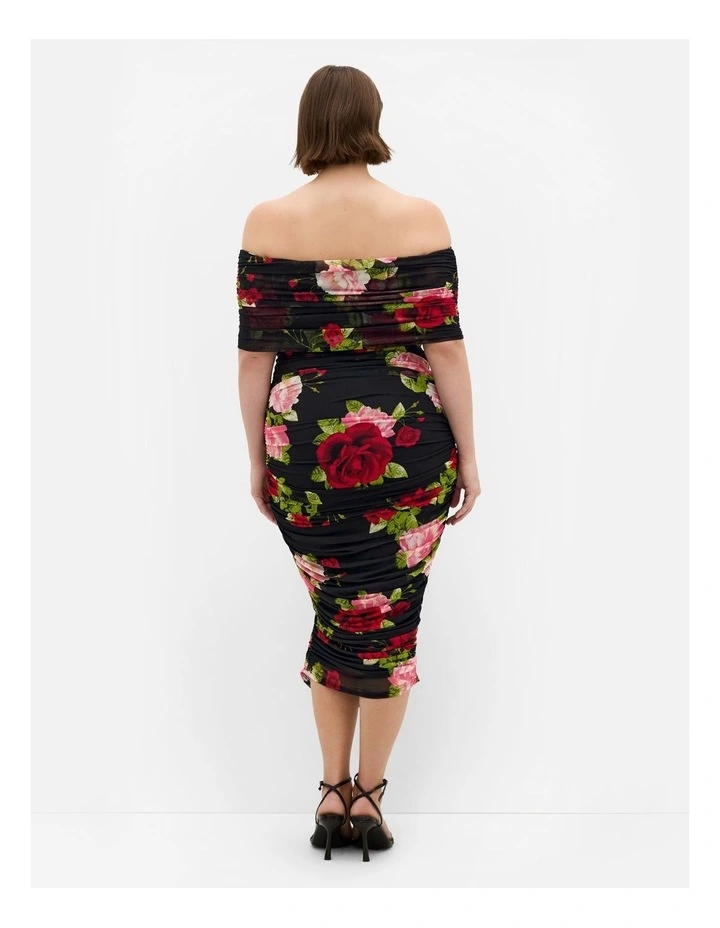 Plus Size Dana Mesh Rose Print Dress in black image 2