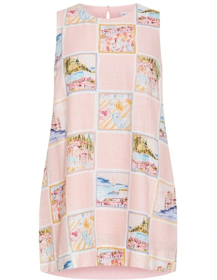 Plus Size Aimee Postcard Print Mini Dress in peach pink image 3