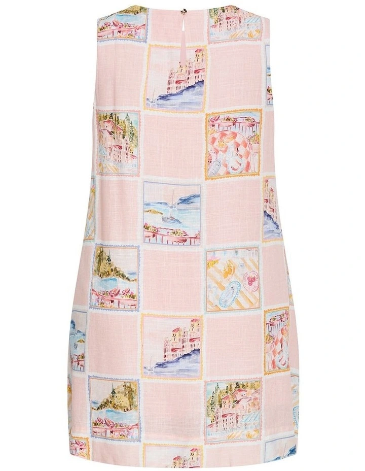 Plus Size Aimee Postcard Print Mini Dress in peach pink image 4