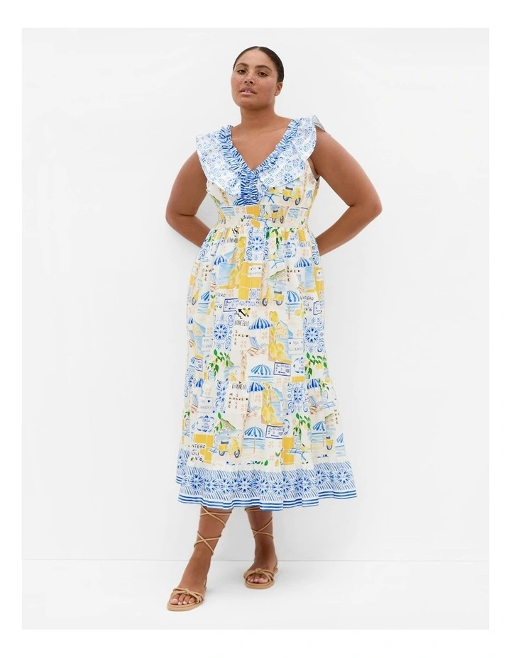 Plus Size Kelly Amalfi Print Maxi Dress in white image 1